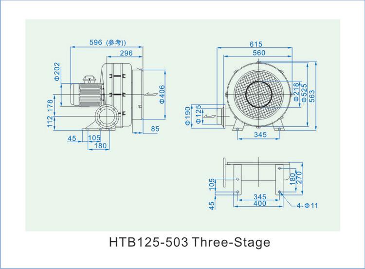 透浦式多段鼓风机HTB125-503安装尺寸图 透浦式多段鼓风机HTB125-503安装尺寸图