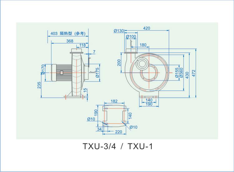 透浦式中压鼓风机TXU-1安装尺寸图 透浦式中压鼓风机TXU-1安装尺寸图