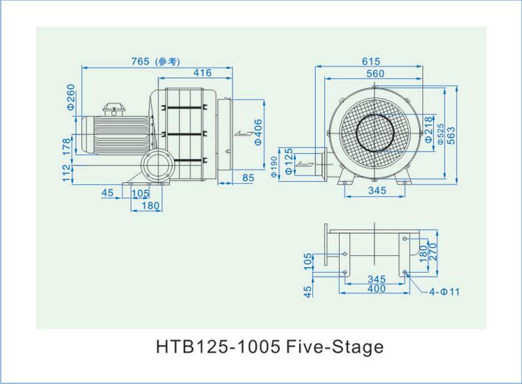高温气体输送风机HTB125-1005安装尺寸图 高温气体输送风机HTB125-1005安装尺寸图