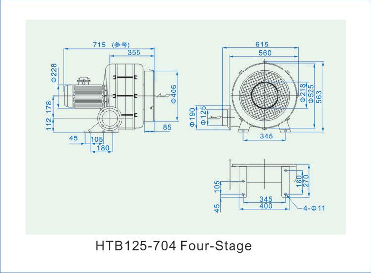 沼气增压风机HTB125-704安装尺寸图 沼气增压风机HTB125-704安装尺寸图