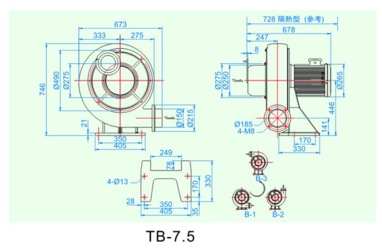 吸尘风机TB-7.5安装尺寸图 吸尘风机TB-7.5安装尺寸图