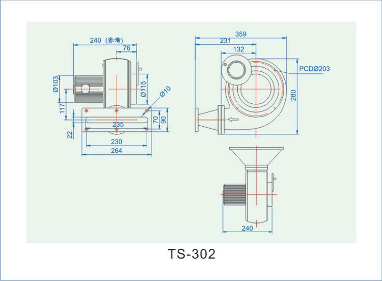 微型风机TS-302安装尺寸图