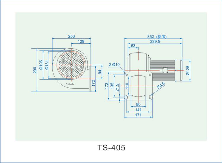 低压冷却鼓风机TS-405产品尺寸图 低压冷却鼓风机TS-405产品尺寸图