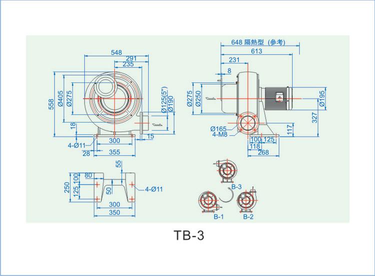 瓦楞纸板生产线配套风机TB-3安装尺寸图 瓦楞纸板生产线配套风机TB-3安装尺寸图