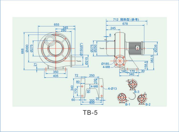 小型耐高温风机TB-5H安装尺寸图 小型耐高温风机TB-5H安装尺寸图
