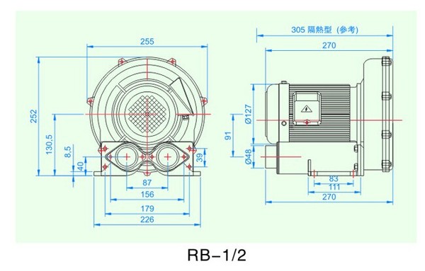 涡流风机RB-1/2安装尺寸图 涡流风机RB-1/2安装尺寸图